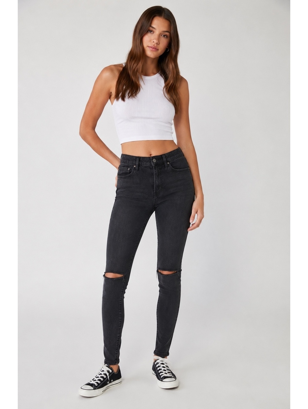 BDG Twig High Rise Skinny Jeans 25 Black Distressed Knee Urban Outfitters